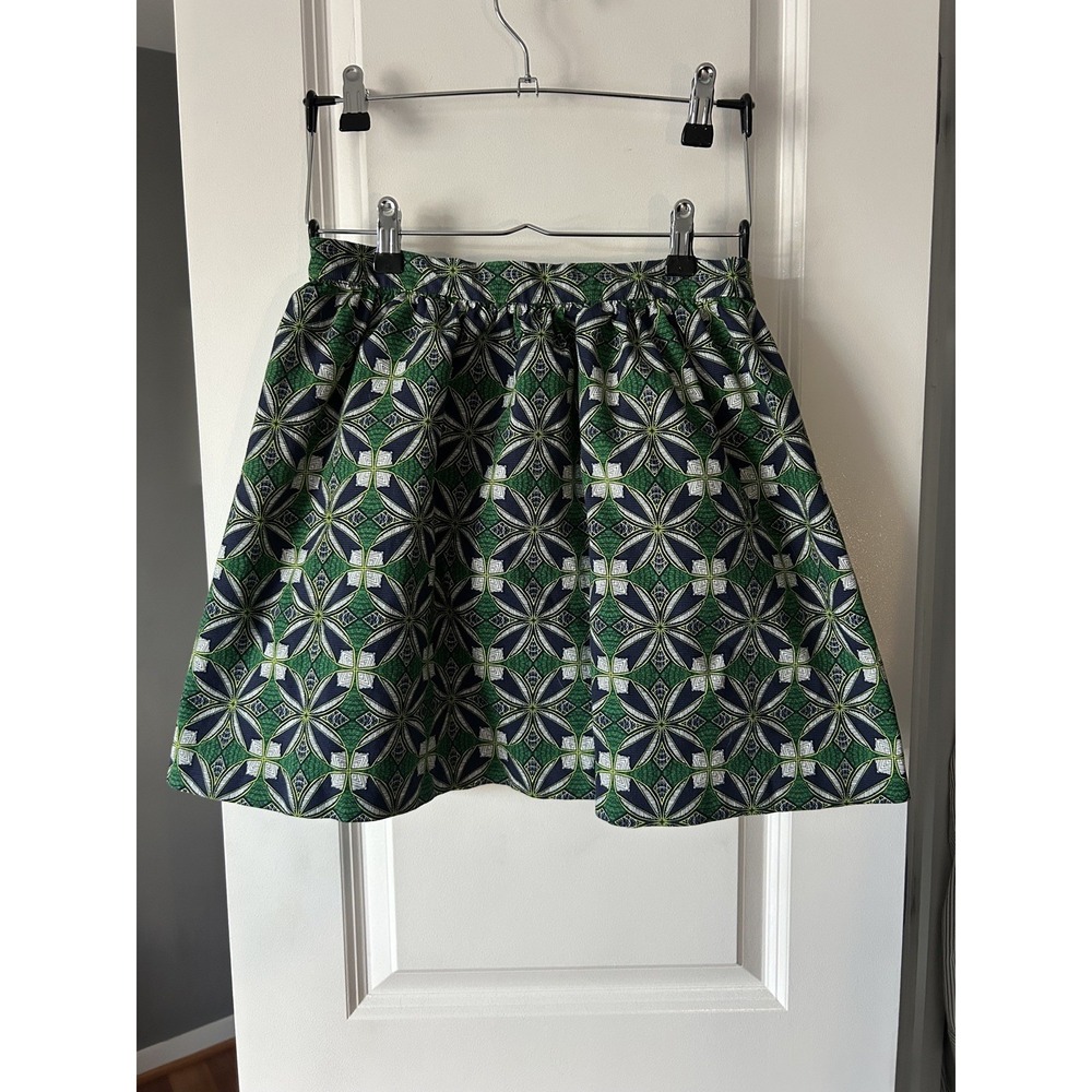 Naf Naf Paris Womens Mini Skirt EU Size 38 Green/Navy Geometric Pattern Lined
